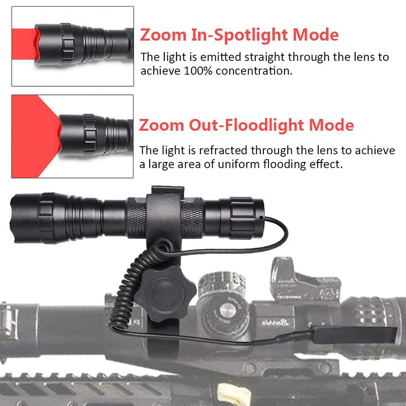 DARKBEAM Red light Flashlight Tactical LED 18650 Rechargeable, Zoomable Portable Handheld Red-Light For Fishing Hunting Detector Astrophotography 501B-S Red Light - NewNest Australia