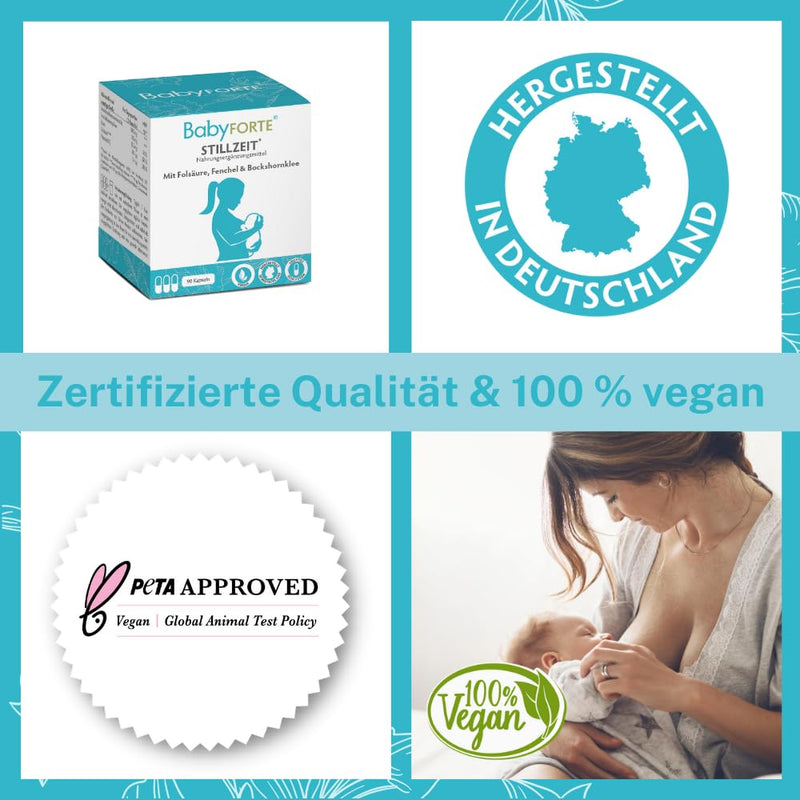 BabyFORTE® breastfeeding 90 vegan capsules - fenugreek 10:1, fennel, Quatrefolic®, combine with breastfeeding vitamins 90 pieces (pack of 1) - NewNest Australia