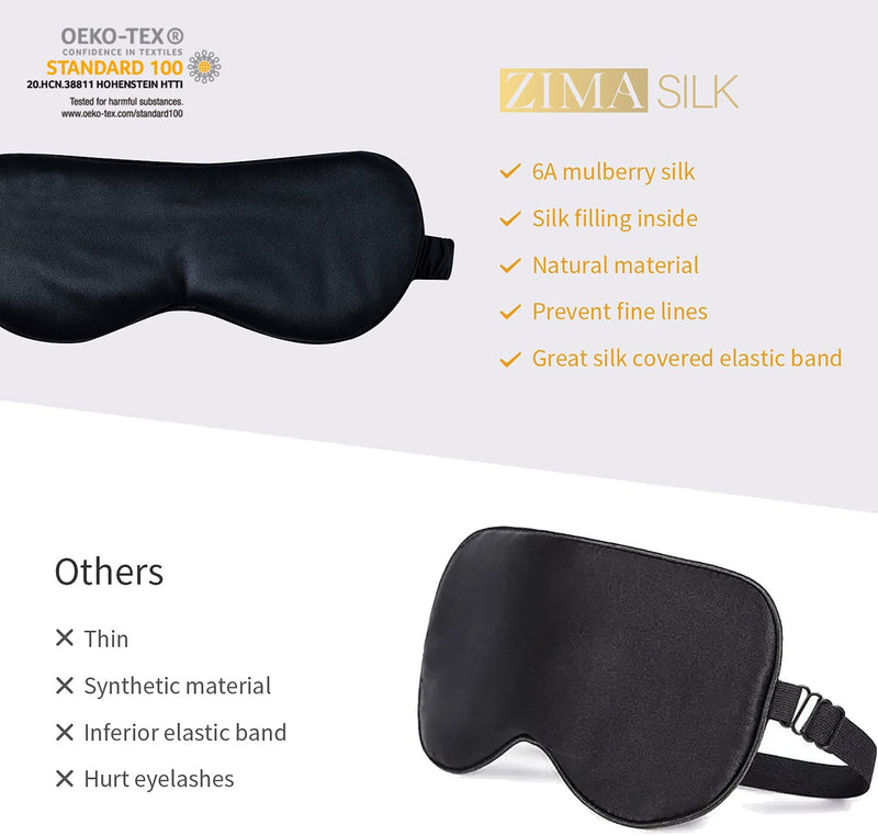 ZIMASILK 100% 22 Momme Pure Mulberry Silk Sleep Mask,Filled with 100% Mulberry Silk，Silk Wrapping Strap- Super Soft & Comfortable Sleep Eye Mask for Sleeping (Black) Black - NewNest Australia