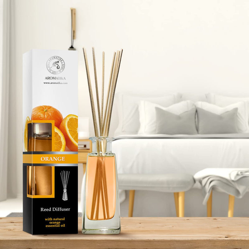 Orange Reed Diffuser w/Natural Essential Orange Oil 100ml - Fresh & Long Lasting Fragrance - 0% Alcohol - Gift Set w/ 8 Bamboo Sticks - Best for Aromatherapy - Spa - Home - Kitchen - Bath - Office - NewNest Australia