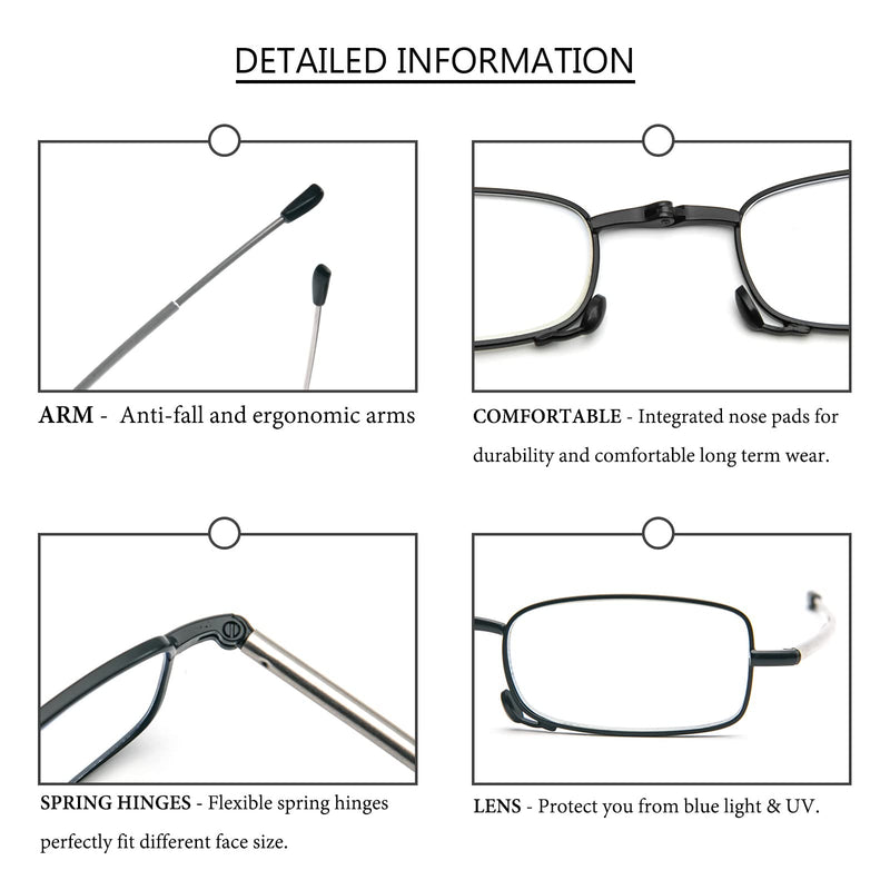 MMOWW Foldable Reading Glasses for Men and Women with Telescopic Rod with Zipper Key Ring Mini Anti Blue Light Glasses (Black, +1.5) Black 1.5 x - NewNest Australia