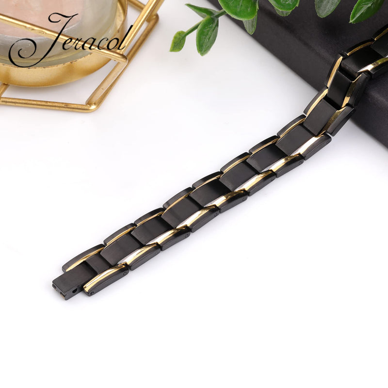 Jeracol Titanium Steel Magnetic Bracelet For Men,Black Gold Color Design Men Bracelet With Four Elements Ultra Strength Magnets,Adjustable Size Bracelet With Removal Tool And Gift Box A-Black-gold - NewNest Australia