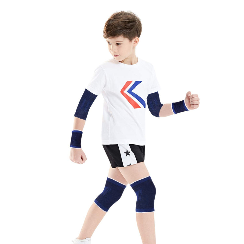 10 PCS Kids Wrist Ankle Brace Knee Elbow Pad Hand Half Palm Protection Gloves Compression Knitted Arthritis Tendonitis Pain Relief Sock Protective Gear Set for Cycling Exercise Gym Football Blue - NewNest Australia