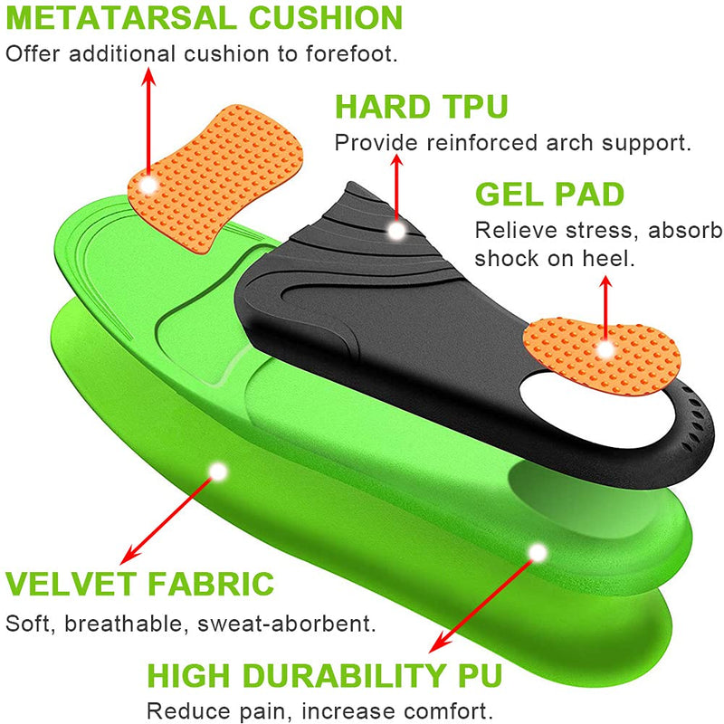 Ailaka Kids Orthotic Arch Support Shoe Insoles, Plantar Fasciitis Cushioning Athletic Inserts for Flatfoot Pain Relief Running Walking 13.5 UK Child/2 UK Green - NewNest Australia