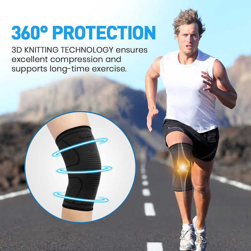 AVIDDA Knee Support Brace 2 Pack - Compression Knee Sleeves for Arthritis, Joint Pain, Ligament Injury, Meniscus Tear, ACL, MCL, Tendonitis, Running, Squats, Sports Grey Black M - NewNest Australia