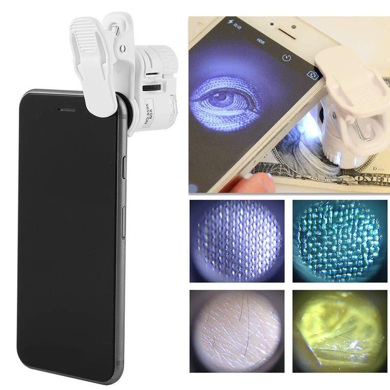 Mini Mobile Phone Microscope, 60X Zoom LED Clip Loupe Microscope with UV Currency Detector,Jewelry & Antique Evaluating, Crafting and Repairing Magnifier,for Universal Mobile Phones - NewNest Australia