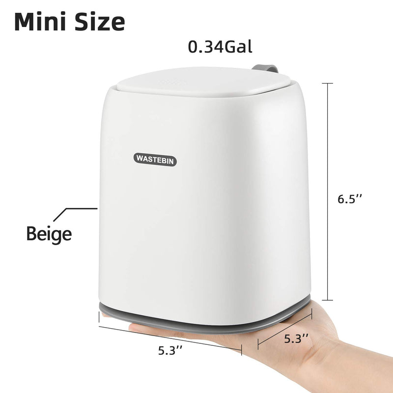 NewNest Australia - SUBEKYU 0.3 Gal Mini Desktop Trash Can with Lid for Office Countertop, Small Wastebasket for Coffee Table/Desk/Tabletop, Tiny Garbage Bin, Plastic, White 1.3L, White 