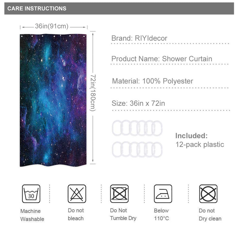 Riyidecor Stall Galaxy Outer Space Nebula Shower Curtain 36Wx72H Inch Universe Planets Magical Fantasy Star Decor Bathroom 7-Pack Plastic Hooks Fabric Blue Space - NewNest Australia