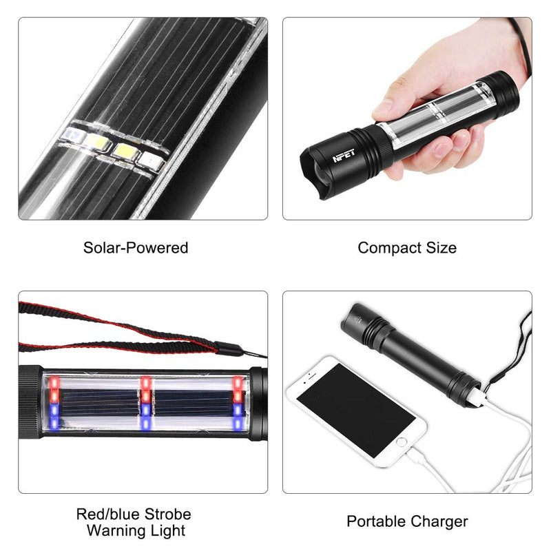 NPET T08-2 Solar Power Flashlight Car Flashlight USB Rechargeable Tactical Multi-function Torch Emergency Tool 4）T08-2 - NewNest Australia