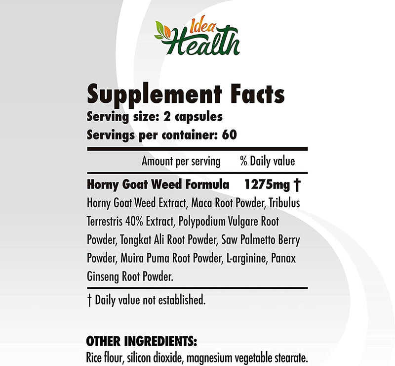 Horny Goat Weed 1275 mg MAX STRENGTH w/ Maca (2 Month Supply) - Energy & Performance Complex for Men and Women | 120 Vegan Capsules 120 Count (Pack of 1) - NewNest Australia