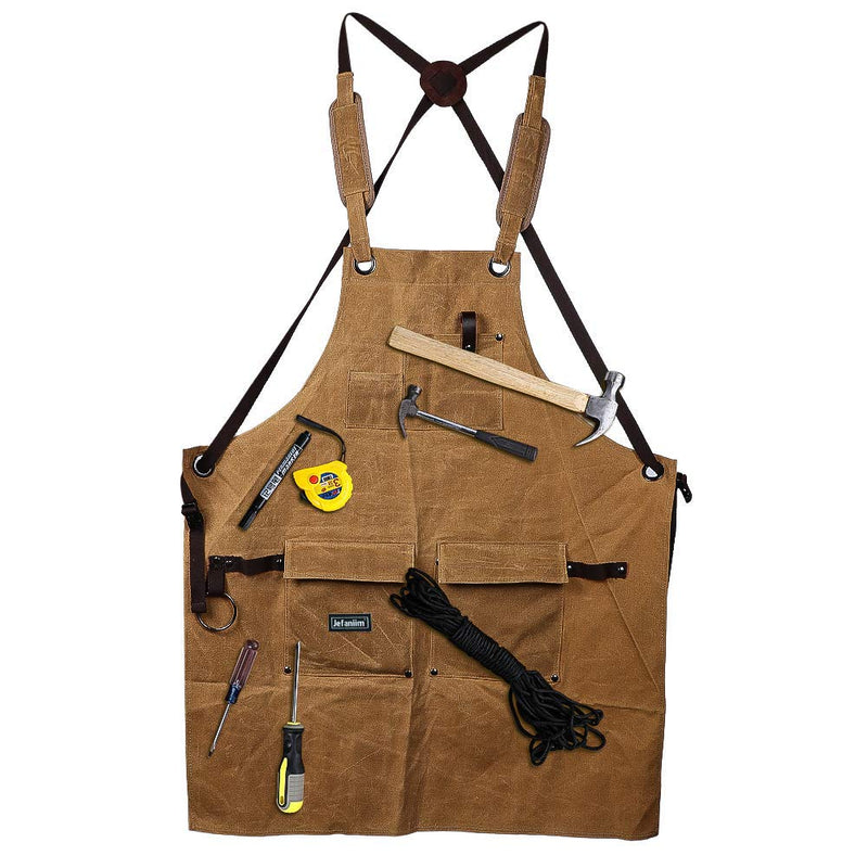 Waxed Canvas Shop Apron for Men & Women.Woodworking Aprons Heavy Duty Work Apron with Pockets. Big Bulk Tool Apron with Adjustable Cross-Back Strap.Adjustable S to XXL (Brown) - NewNest Australia