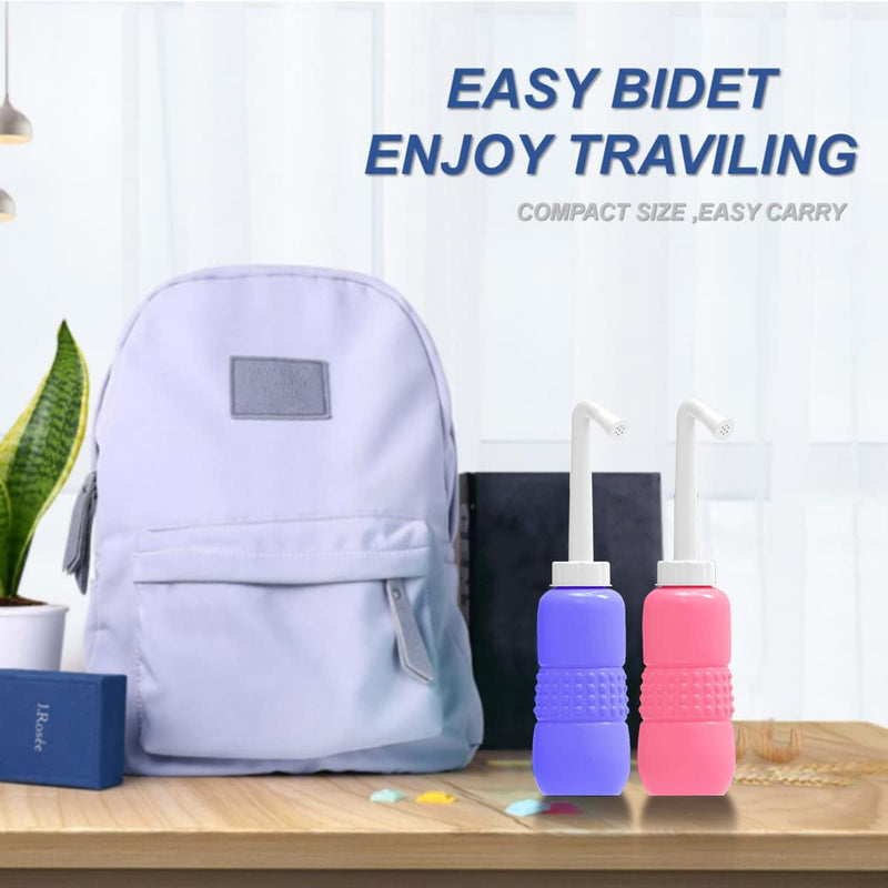 2 Pack Portable Travel Bidet Bottle 450ml - KKPOT Handheld Bidet Sprayer for Toilet, Peri Bottle for Personal Hygiene Care,Postpartum Perineal Irrigation with Travel Bag (Blue) Blue - NewNest Australia