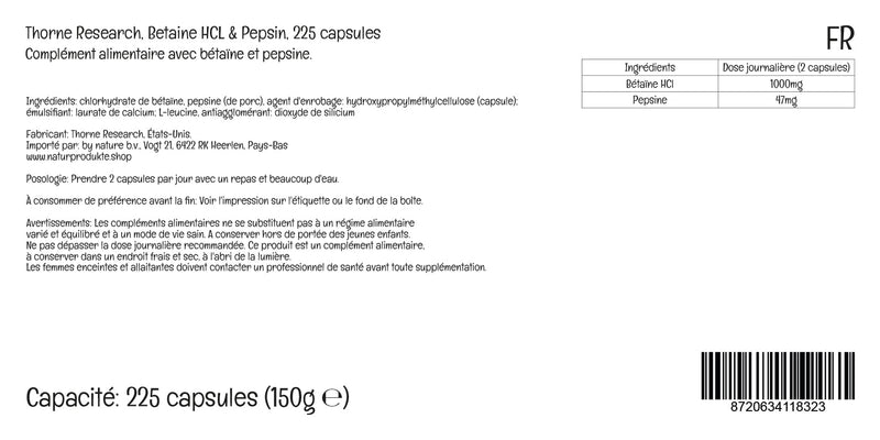 Premiumvital Thorne Research Betaine Hcl (Betaine Hydrochloride) & Pepsin, 225 Capsules, With Practical Pill Box, Laboratory Tested, Gluten Free, Soy Free, Gmo Free - NewNest Australia