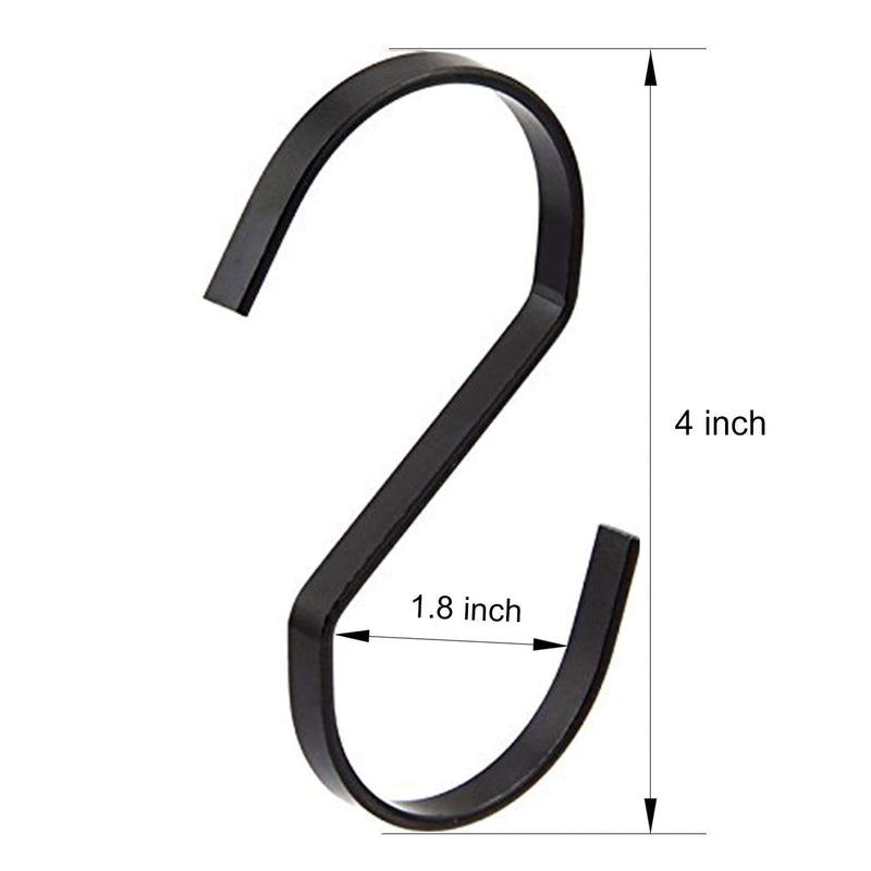 NewNest Australia - METLUCK 16-Pack 4 Inch Flat S Shape Hooks Heavy-Duty Chrome Finish Hanging S Hooks for Kitchenware, Pots, Utensils, Plants, Towels, Gardening Tools, Clothes (Black) Black 