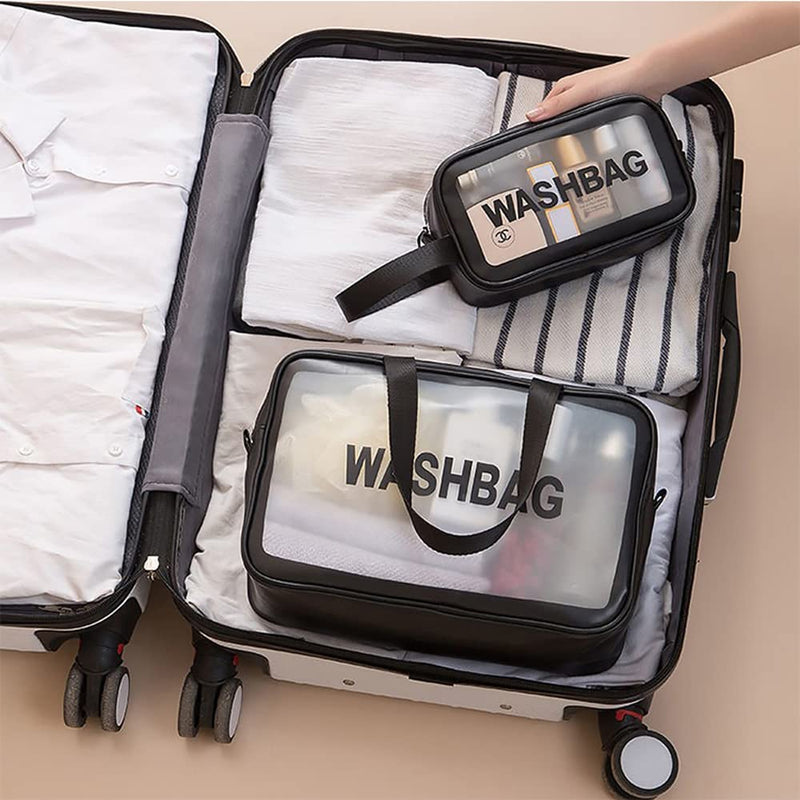 ALINK 3 Pieces Large Clear Travel Toiletries Bags, Waterproof Clear Plastic Cosmetic Makeup Bags, Transparent Packing Organizer Storage Bags (Black) Black - NewNest Australia