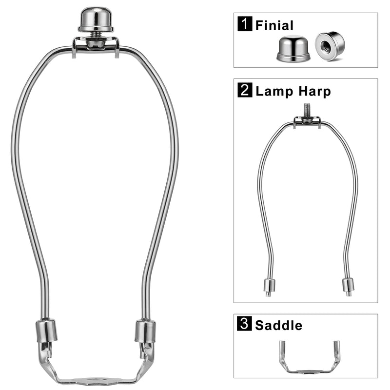 6 inch Lamp Shade Harp Holder 2 Set, Silver Detachable Heavy Duty Bracket with Standard Saddle Base and Solid Metal Lamp Finial for Table and Floor Light Fitting (Plated Nickel) 6 Inches - NewNest Australia