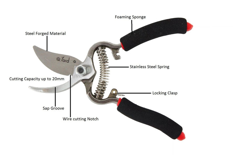 Q-yard Heavy Duty Pruning Shears-Professional Gardening, Razor Sharp - Avid Gardeners & Tree Trimmers, Red Silver - NewNest Australia