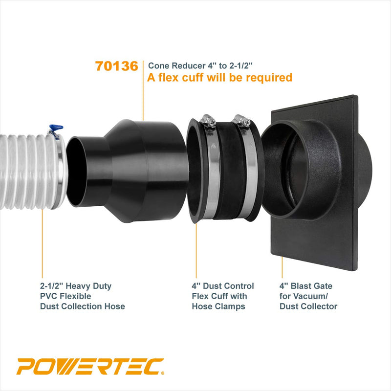 POWERTEC 70136 4-Inch to 2-1/2 Inch Cone Reducer Original - NewNest Australia