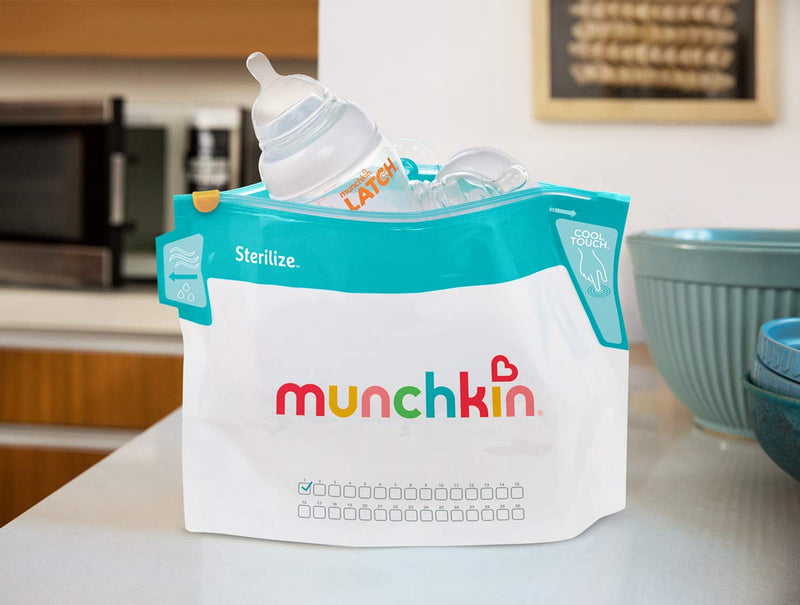 Munchkin Latch Microwave Sterilize Bags, 180 Uses, 6 Pack, Eliminates up to 99.9% of Common Bacteria , White, Small (8" x 11") Small (Pack of 1) - NewNest Australia