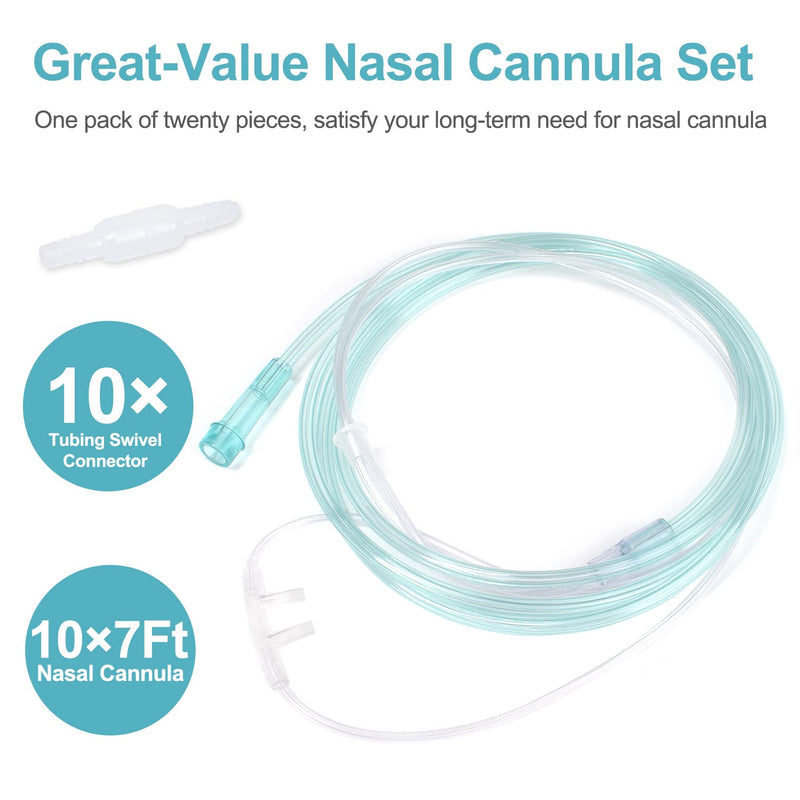 20 Packs Nasal Cannula Super Soft Tubing for Oxygen, Soft-Touch & Kink-Resistant, Includes 10PCS Nasal Oxygen Cannula for Adult and 10PCS Oxygen Tubing Swivel Standard Connector,7 Feets Tubing Length - NewNest Australia