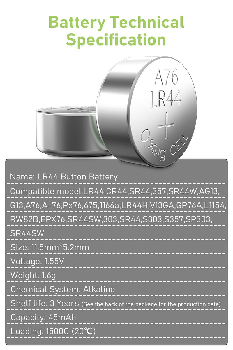 POWEROWL High Capacity LR44 Batteries 40 Pack, L1154F AG13 357 303 SR44 A76 Premium Alkaline Battery 1.5V Button Coin Cell Batteries - NewNest Australia