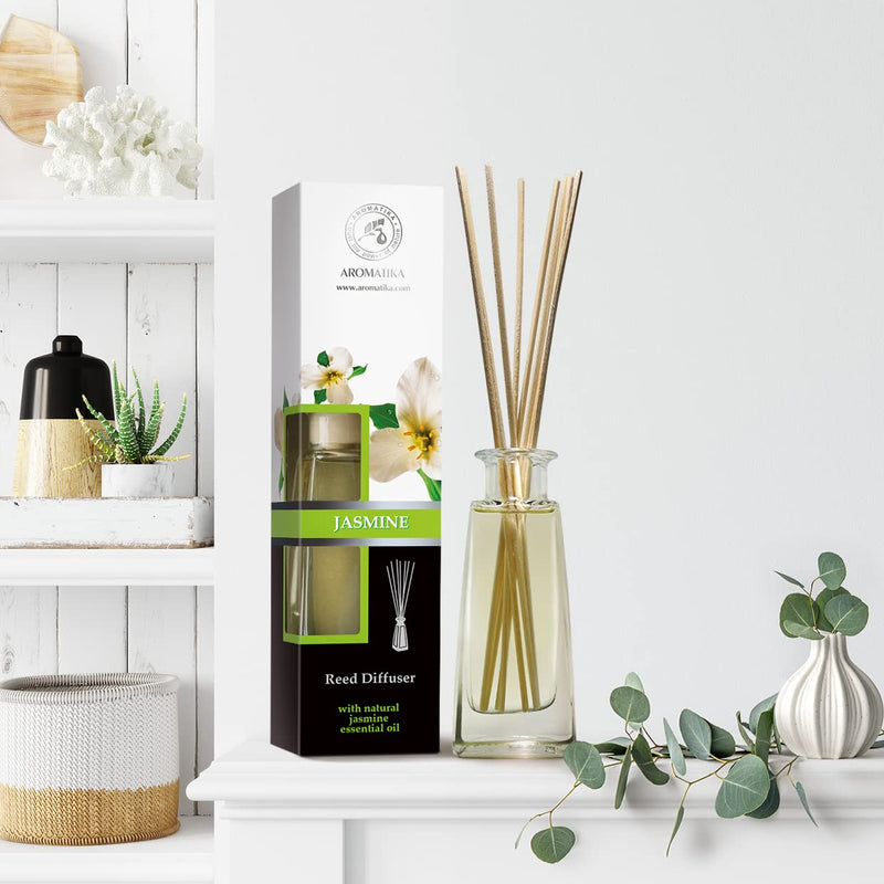 Jasmine Reed diffuser w/ Natural Essential Jasmine Oil 100ml - Fresh & Long Lasting Fragrance - Scented Reed Diffuser - 0% Alcohol - Gift Set w/ 8 bamboo sticks - Best for Aromatherapy - SPA - Home - NewNest Australia