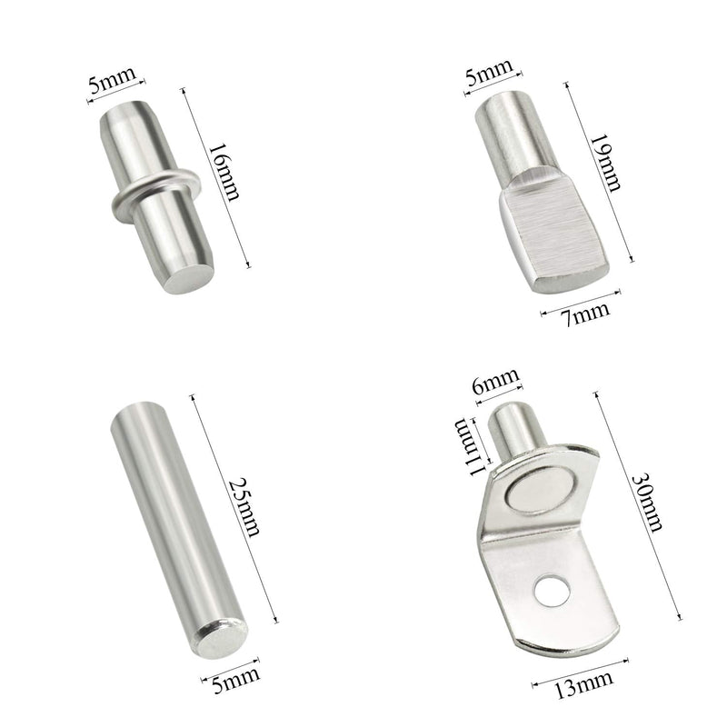 Sutemribor 128PCS Nickel Plated Shelf Bracket Pegs Cabinet Furniture Shelf Pins Support, 4 Styles - NewNest Australia