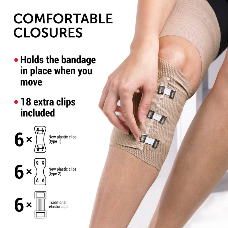 Premium Elastic Bandage Wrap - 2 Pack + 18 Extra Clips - Wide (6 inch) Compression Bandage - Stretches up to 15ft in Length - NewNest Australia