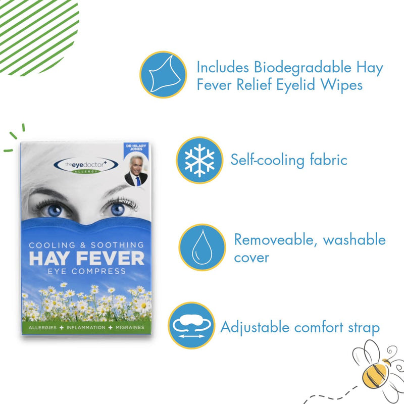 The Eye Doctor Allergy Relief Pack - Reusable Cold Eye Compress & 20x Single Use Eye Wipes for Allergy & Hayfever - Inflammation, Watery Itchy Eyes, Headaches & Migraines - Cooling Soothing Therapy Mask & 20 Wipes - NewNest Australia