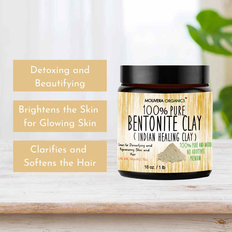 Molivera Organics Bentonite Clay for Detoxifying and Rejuvenating Skin and Hair, 16 oz. - NewNest Australia