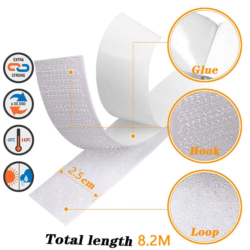 41Ft x 1 Inch Self Adhesive Strips, Heavy Duty Strong Back Sticky Fastening Hook Tape,Nylon Fabric Fastener Mounting Loop Tapes for Sewing, Crafting,DIY- Indoor or Outdoor Use (White) White 41Ft - NewNest Australia