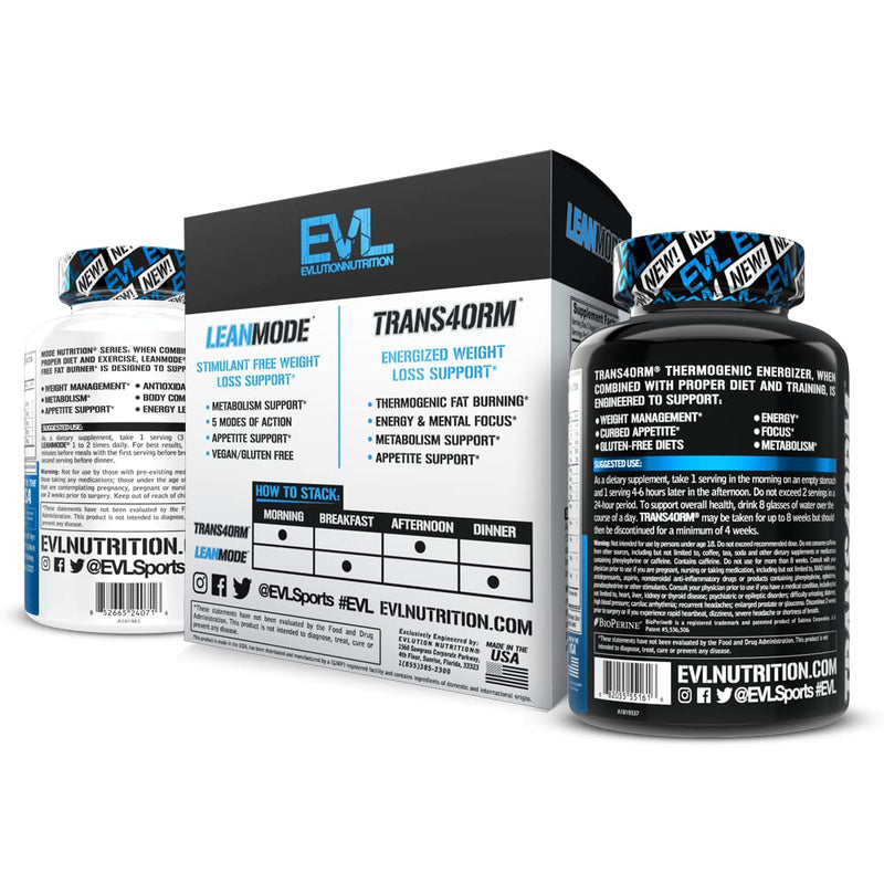 Evlution Nutrition Trans4ormation Mode Stack Trans4orm (60 Serving), Lean Mode (50 Serving) Weight Loss Diet Kit, Diet Pills for Men and Women - NewNest Australia