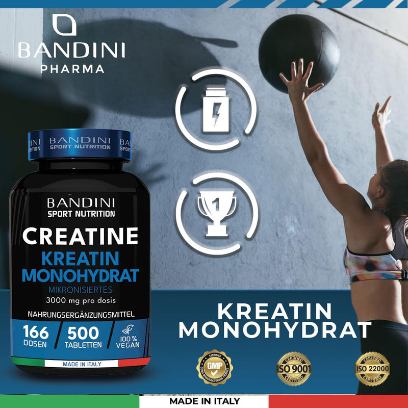 Bandini Creatine Monohydrate Mercury Free 500 Tablets Pure Creatine Monohydrate In Micronized Quality Optimal High Dose Creatine Without Additives - 100% Vegan - Supply For 166 Days - NewNest Australia