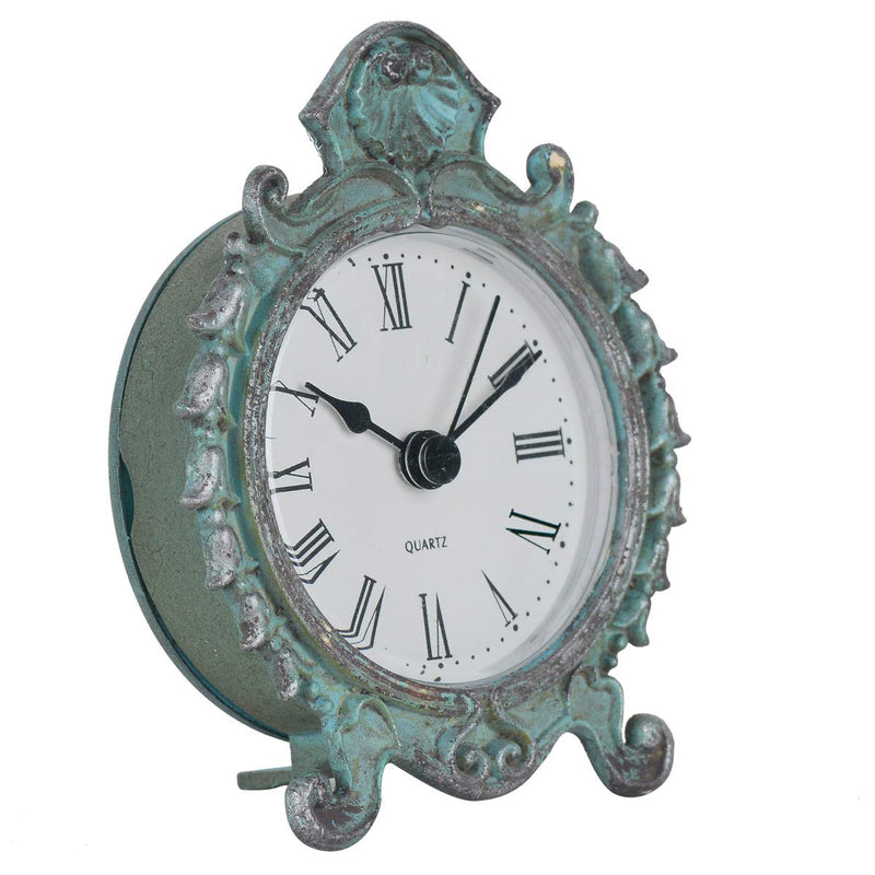 NewNest Australia - NIKKY HOME Baroque Style Pewter Quartz Small Round Table Clock with 3.12'' by 1.35'' by 3.87'', Dark Green 