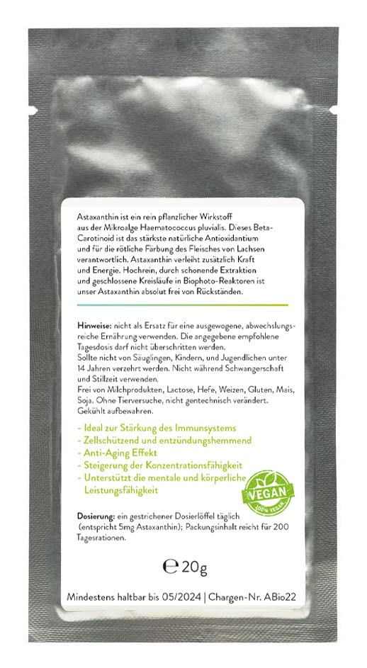 Dr. Heilbronner - Premium Organic Astaxanthin Pur Powder From Vitalgae I Airtight Bag With Measuring Spoon I Ideal Addition For Salads Bowls Protein Shakes, Yoghurts I Antioxidants High Dose - NewNest Australia