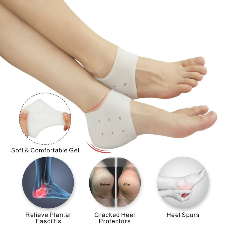 Heel Cups, Heel Sleeves, Plantar Fasciitis Inserts, Gel Heel Pads Cushion, New Material (3 Pairs) Great for Heel Pain, Dry Cracked Heels, Achilles Tendinitis, for Men & Women. White - NewNest Australia