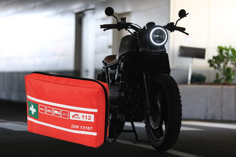 Notlok Safety Work Motorcycle First Aid Kit, Travel, Bicycle Camping - Small And Compact, Din 13167, Red, With High Visibility Vest En Iso 20471:2013, In Practical Case With Belt Loop - NewNest Australia
