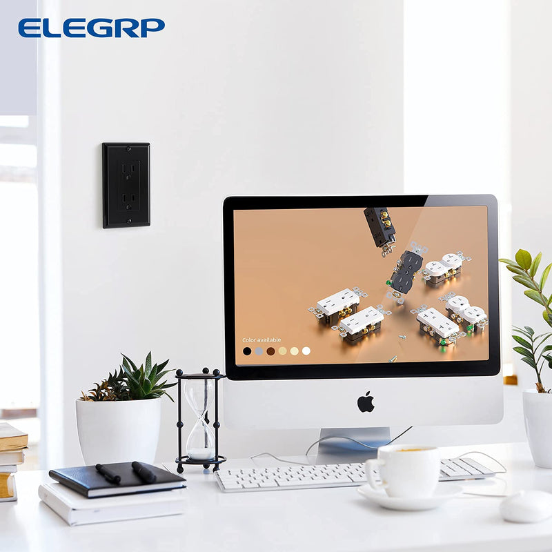 ELEGRP Decorator Receptacle, 15A 125V Standard Electrical Wall Outlet, 2 Pole 3 Wire, No-Tamper Resistant, NEMA 5-15R, Self-Grounding Residential Grade Outlet, UL (Glossy Black, 10 Pack) Decorator Outlet - NewNest Australia