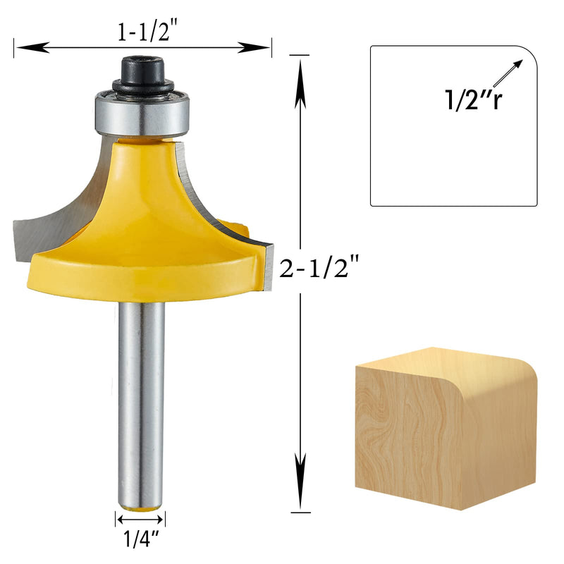 1/4-InchShankRoundoverEdgingRouterBitSet,Woodworking Milling Cutter Tools Corner Rounding Edge-Forming Bit Set,Corner Grinding Edge roundover Router bit1/8", 1/4", 3/8", 1/2" Radius (4 Pack) 4 - NewNest Australia