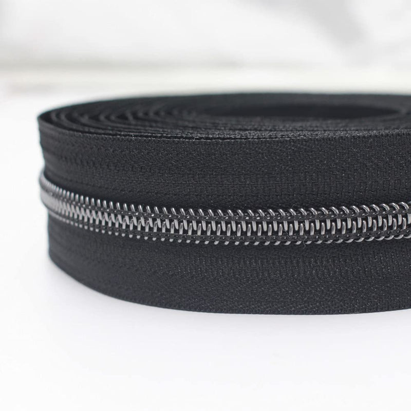 YaHoGa #5 Black Nickel Metallic Nylon Coil Zippers by The Yard Bulk Black Tape 10 Yards with 25pcs Sliders for DIY Sewing Tailor Craft Bag (Black Nickel Black) Black Nickel Black - NewNest Australia