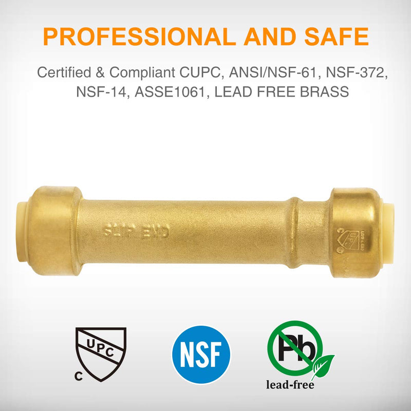 SUNGATOR Slip Coupling, 1/2 Inch Push Fit Repair Plumbing Fittings with Disconnect Clip, Push-to-Connect Pipe Connector, Lead Free Brass PEX Fittings for Copper, PE-RT, CPVC Pipe (2-Pack ) - NewNest Australia
