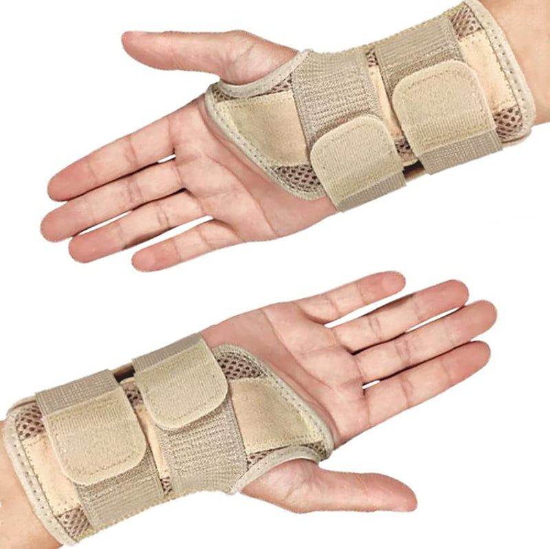 NuCamper Wrist Brace Carpal Tunnel Right Left Hand for Men Women, Night Wrist Sleep Supports Splints Arm Stabilizer with Compression Sleeve Adjustable Straps,for Tendonitis Arthritis Pain Relief (Left Hand-Beige, Small/Medium (Pack of 1)) Left Hand-Beige - NewNest Australia