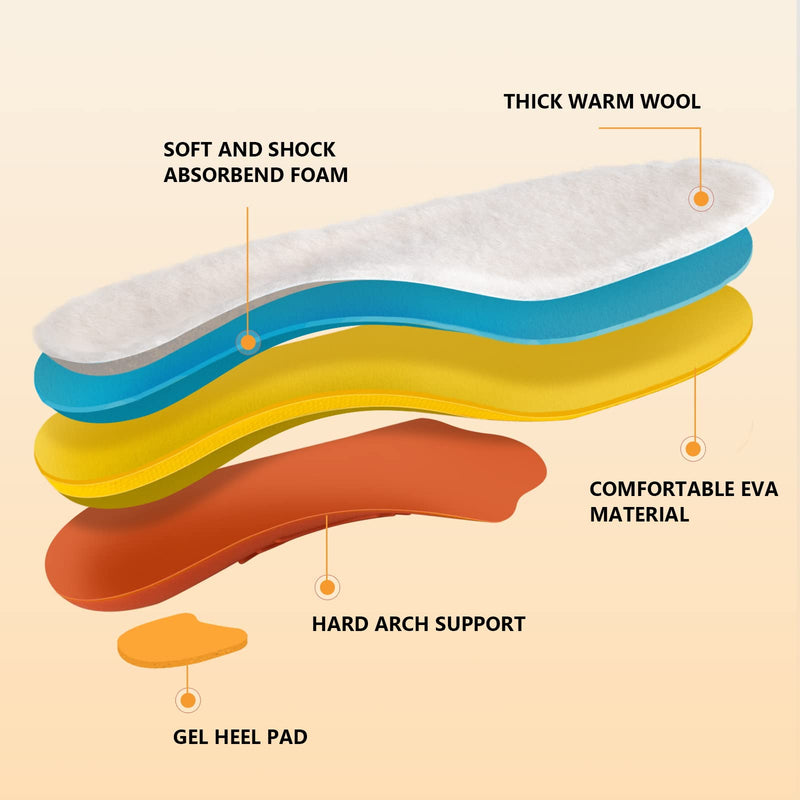 PCSsole Winter Wool Arch Support Orthopedic Insoles Warm Flat Feet Insole for Work Shoes, Shoe Inserts for Flat Feet, Plantar Fasciitis, Heel Spurs for Men and Women Men(6.5-7)260mm - NewNest Australia