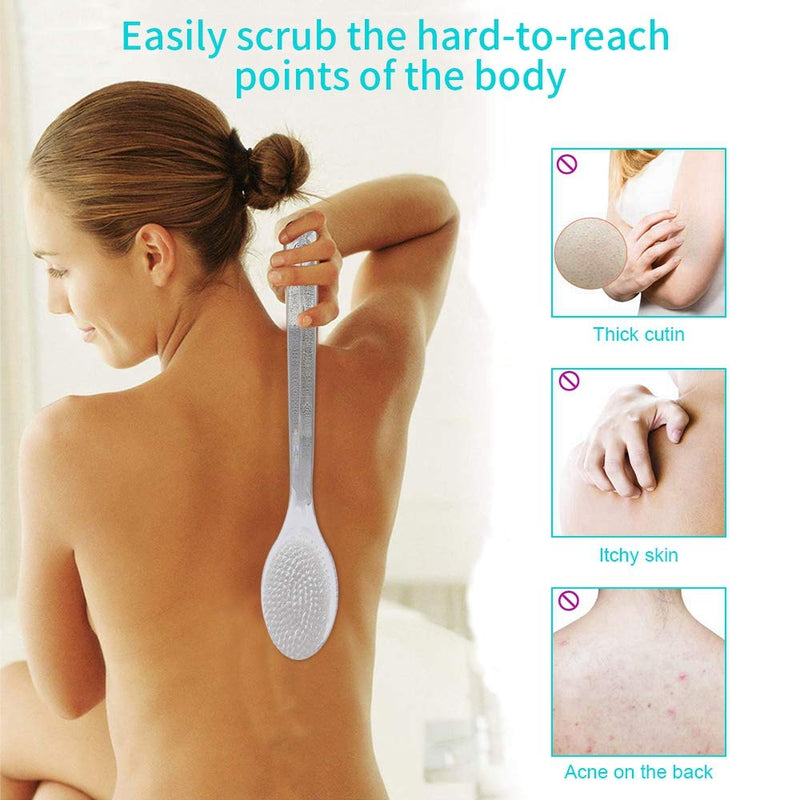 Mczcent Body Brush Dry Brushing Back Scrubber with Curved Plastic Long Handle Bath Shower Brush Dry Skin Exfoliating Cellulite Brush for men and women(Transparent Handle) - NewNest Australia