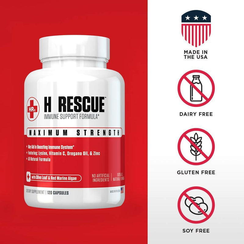 H Rescue Immune Support Formula, Lysine, Zinc, Vitamin C, Oregano Oil, 120 Caps - NewNest Australia