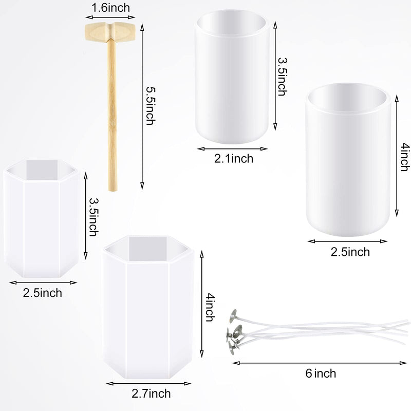 4 Pieces Cylinder Hexagon Candle Molds Pillar Candle Silicone Molds Silicone Casting Epoxy Resin Molds with 5 Candle Wicks and 1 Hammer for Candle Making - NewNest Australia
