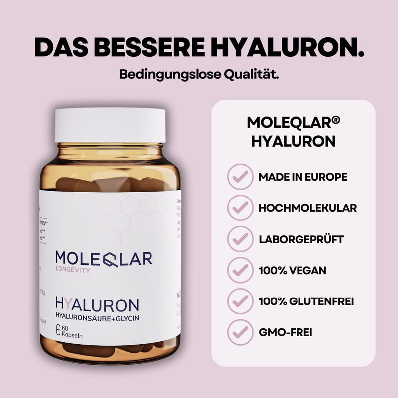 Moleqlar Hyaluronic Capsules - Hyaluronic And Glycine In Complex High Molecular Weight Vegan Hyaluronic Acid (2,000 Kda) With L-Glycine - Vegan And Gluten-Free - 60 Hyaluronan Capsules - NewNest Australia