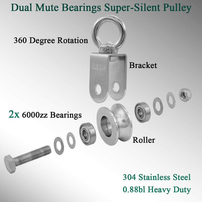 Penkwiio Pulley Wheel Stainless Steel Duplex Bearing Super-Silent Detachable 360 Degree Rotation Heavy Duty Traction Wheel Pulley System Gym Loading 500KG 107mm - NewNest Australia