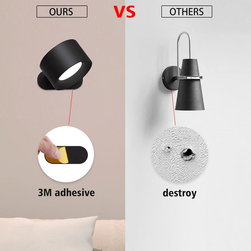 Koopala LED Wall Mounted Reading Lights, Wall Sconce with USB Charging Port 3 Brightness Levels Rechargeable Battery 360°Rotate Magnetic Ball Dimmable Touch Control, Lamps for Kid Study Bedside-1Pack Black - NewNest Australia