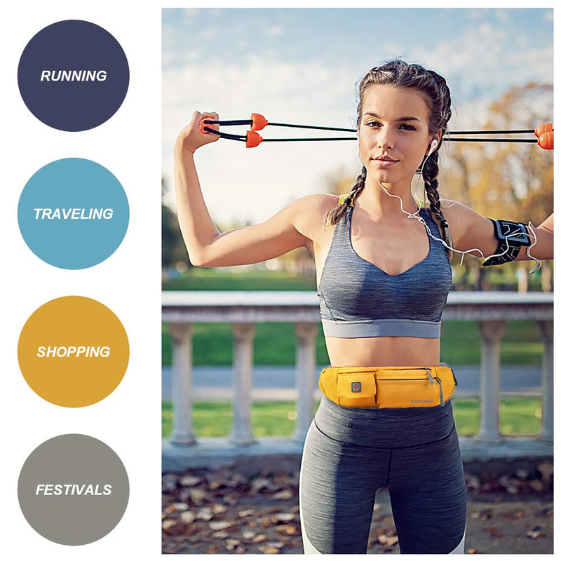 ZOMAKE Fanny Pack for Men Women, Slim Belt Bag Water Resistant Small Waist Bag Pack with 4 Pockets for Running Cycling Workout Fit All Phones York yellow - NewNest Australia